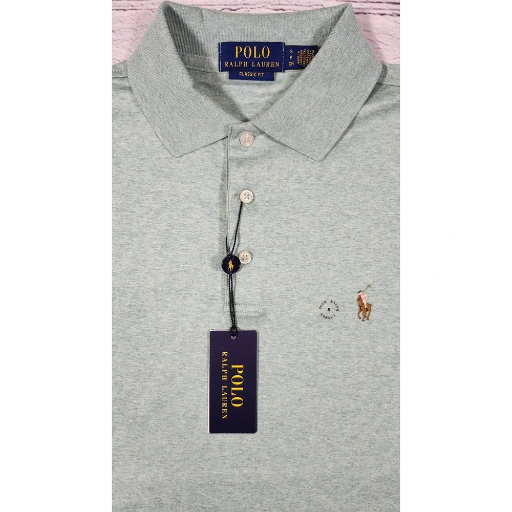 NWT Polo Ralph Lauren Mens Small Classic Fit Polo Shirt Green Heather Jersey